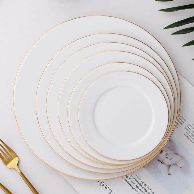 Featured design banquet porcelain plate with gold rim